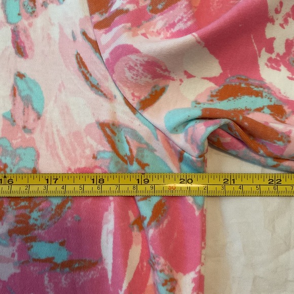Quacker Factory Top M Pink Floral Embellished 3/4 Sleeve Boho Artsy Watercolor - Picture 11 of 13